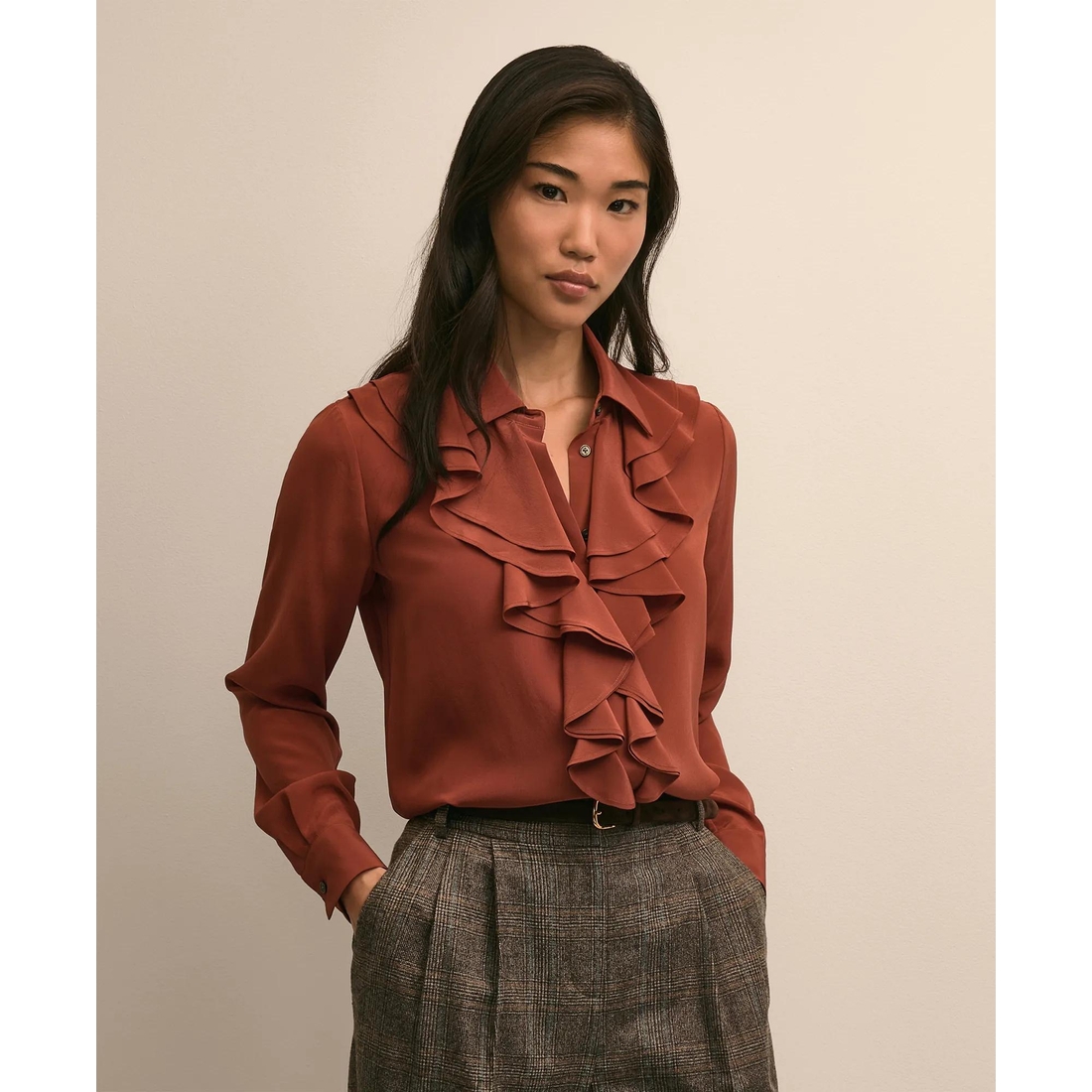 Brooks Brothers Silk Ruffle-Front Blouse