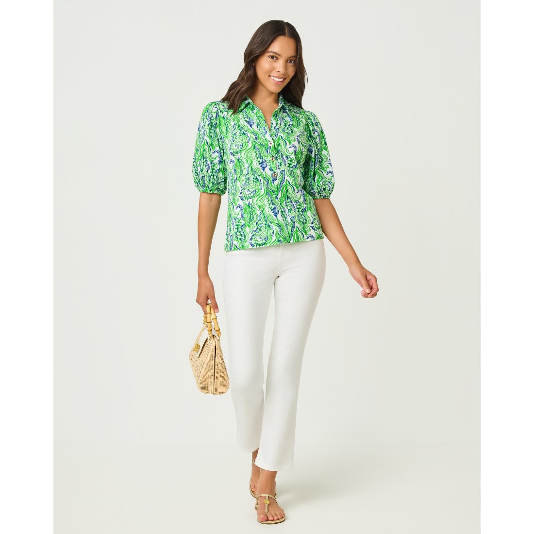 NEW Lilly Pulitzer Girls MINA TOP Resort White Gold Palm Logo NEW Lilly Pulitzer Girls MINA TOP Resort White Gold Palm Logo